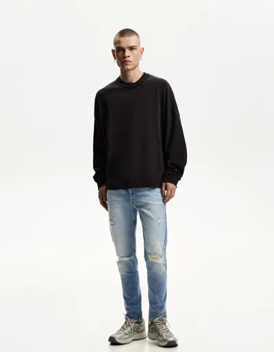 Bershka Super Skinny Ripped Jeans In Blue