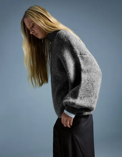 Bershka Sweater With Voluminous Sleeves In Gray