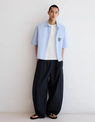 Bershka Tailored Fit Barrel Trousers In Blue