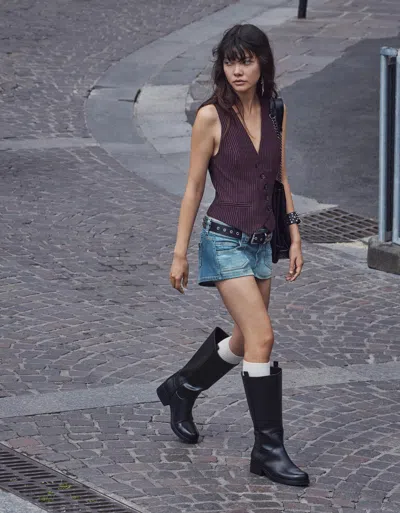 Bershka Tailored Waistcoat In Burgundy