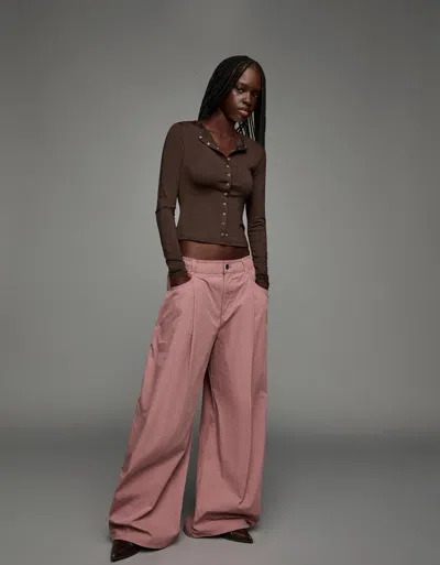 Bershka Technical Balloon Parachute Pants In Pink