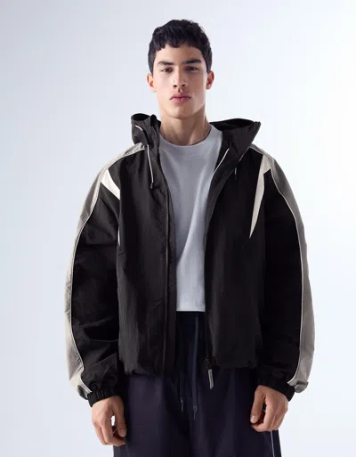 Bershka Technical Hooded Jacket In Black
