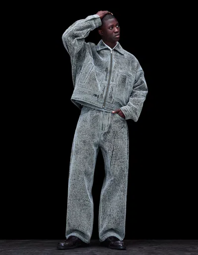 Bershka Textured Baggy Jeans In Blue