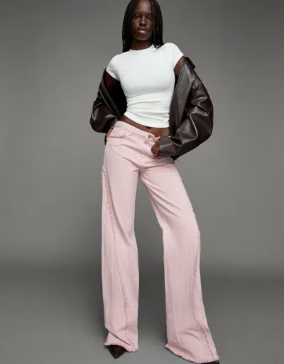 Bershka Textured Flared Jeans In Pink