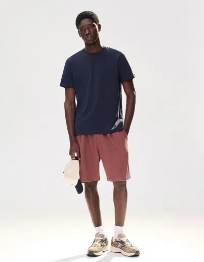 Bershka Textured Plush Bermuda Shorts In Pink