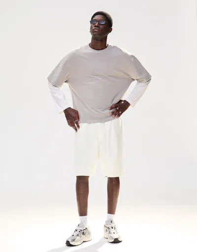 Bershka Textured Plush Bermuda Shorts In White