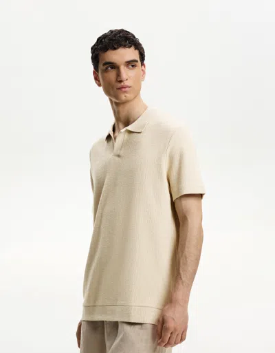 Bershka Textured Polo Shirt In Brown