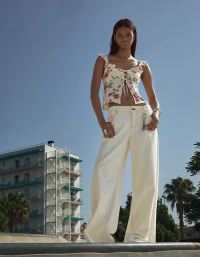 Bershka Textured Printed Strappy Top In Multi