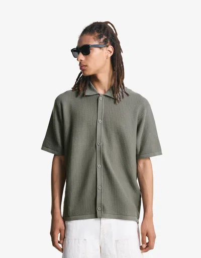 Bershka Textured Short Sleeve Shirt In Green