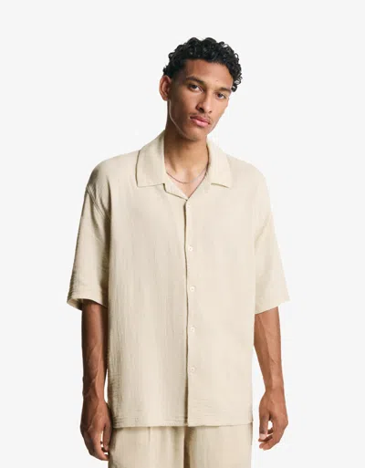Bershka Textured Short Sleeve Shirt In Neutral