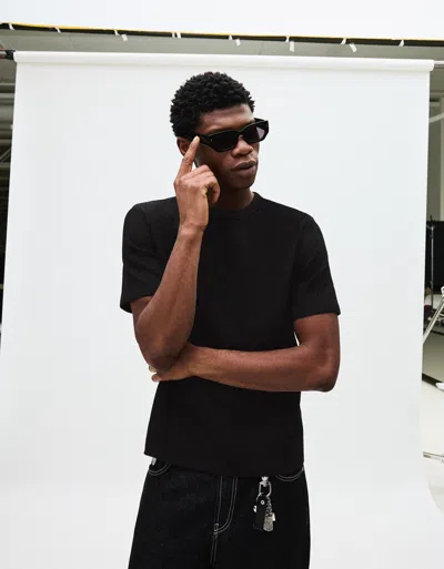 Bershka Textured Short Sleeve T-shirt In Black