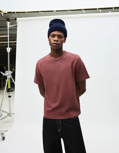 Bershka Textured Short Sleeve T-shirt In Burgundy