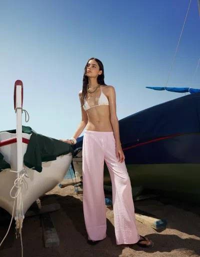Bershka Textured Wide-leg Pants In Pink