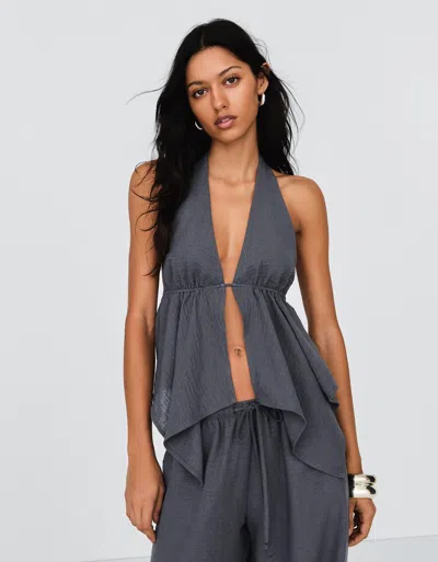 Bershka Tied Halter Top In Blue