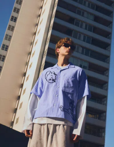 Bershka Tom & Jerry Short Sleeve Shirt In Blue