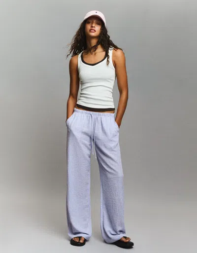 Bershka Trousers With Elasticated Waist In Blue