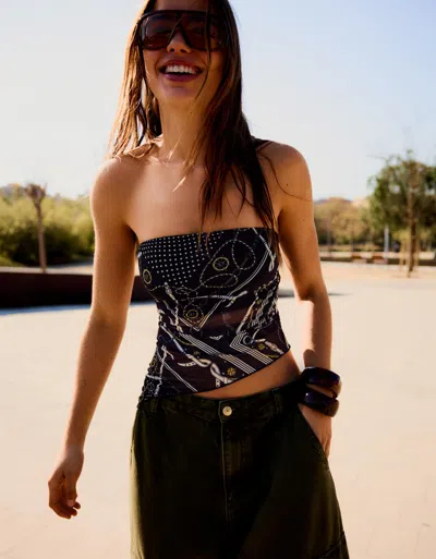 Bershka Tulle Bandeau Top In Black