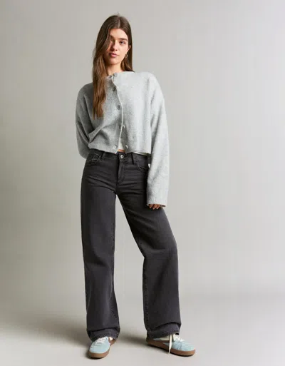Bershka Twill Straight-leg Trousers In Gray