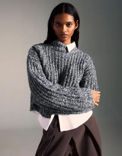 Bershka Twisted Yarn High Neck Sweater In Blue