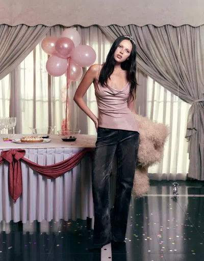 Bershka Velvet-effect Bootcut Jeans In Black