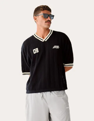 Bershka V-neck Retro Sport T-shirt In Black