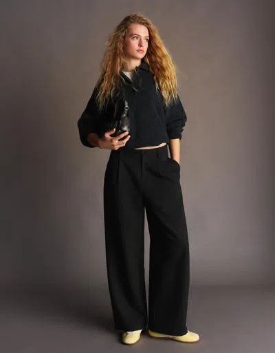 Bershka Voluminous Double-fabric Pants In Black