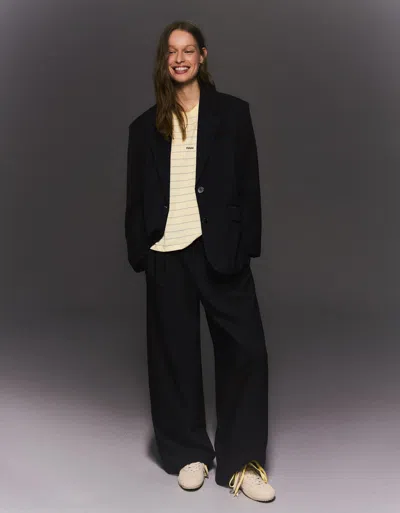 Bershka Voluminous Double-fabric Pants In Blue