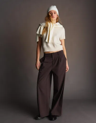 Bershka Voluminous Double-fabric Pants In Brown