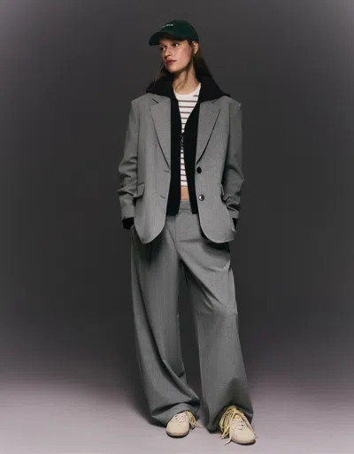 Bershka Voluminous Double-fabric Pants In Gray