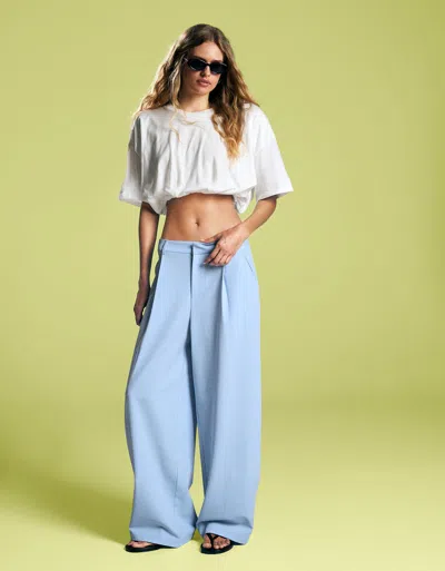 Bershka Voluminous Double Fabric Trousers In Blue