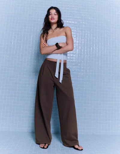 Bershka Voluminous Double Fabric Trousers In Brown