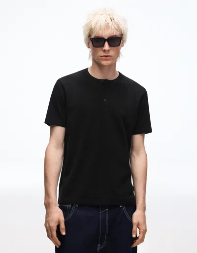 Bershka Waffle Knit Baker Short Sleeve T-shirt In Black