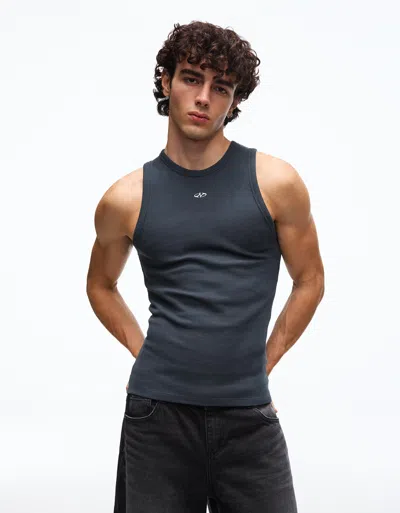 Bershka Waffle-knit Print Strappy T-shirt In Blue