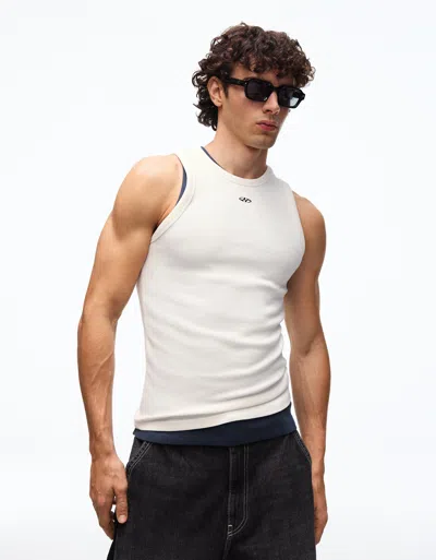 Bershka Waffle-knit Print Strappy T-shirt In White