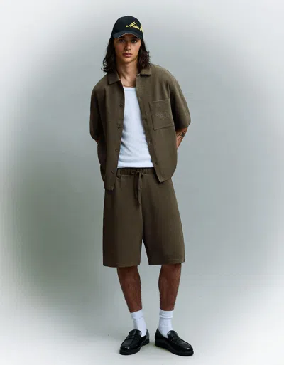 Bershka Waffle Knit Skater Bermuda Shorts In Brown