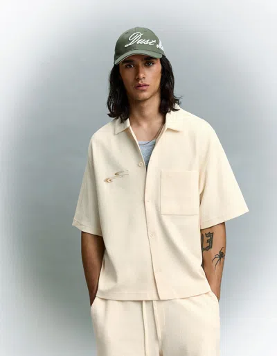 Bershka Waffle-knit Short Sleeve Shirt In Neutral
