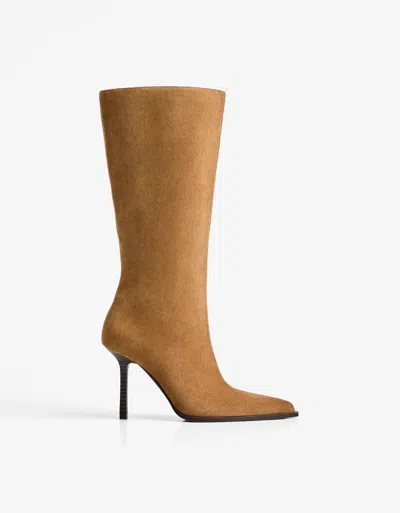 Bershka Wide-calf High-heel Boots In Brown