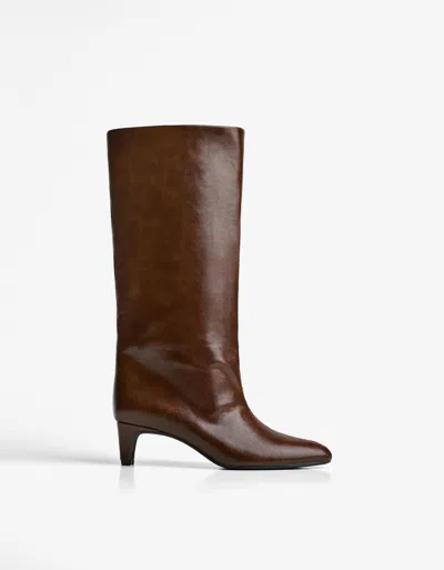 Bershka Wide-calf High-heel Boots In Burgundy
