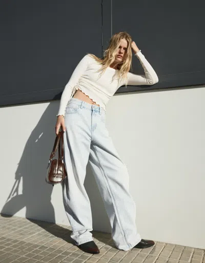 Bershka Wide-leg Barrel Jeans In Blue