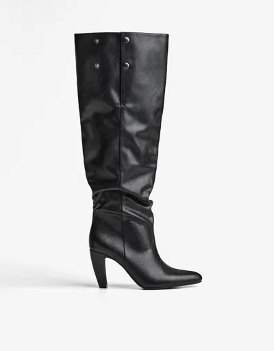 Bershka Wide-leg Heeled Boots In Black
