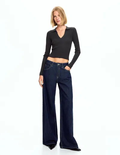 Bershka Wide-leg Jeans In Blue