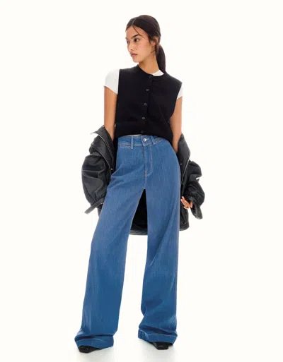 Bershka Wide-leg Jeans In Blue