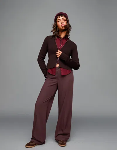 Bershka Wide-leg Pants In Burgundy