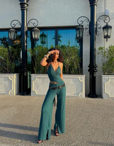 Bershka Wide-leg Pants In Green