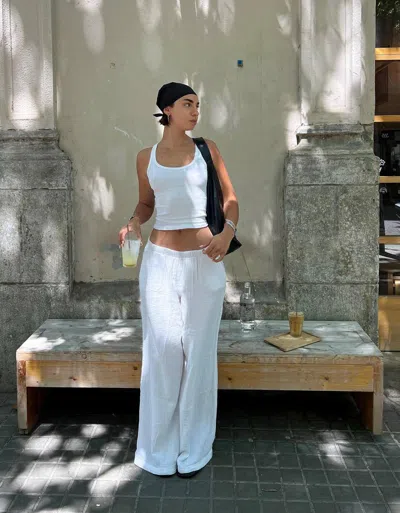 Bershka Wide-leg Rustic Double Cloth Pants In White