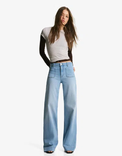 Bershka Wide-leg Seamless Pocket Jeans In Blue