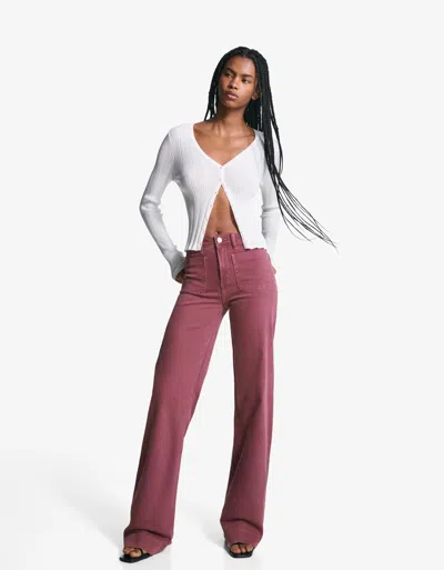 Bershka Wide-leg Seamless Pocket Jeans In Red