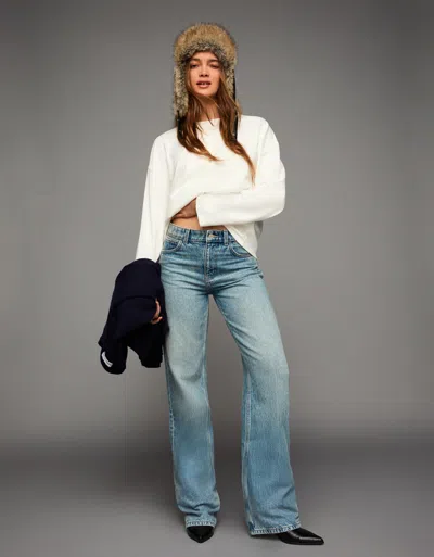 Bershka Wide-leg Straight Fit Jeans In Blue