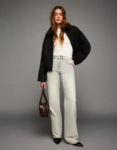 Bershka Wide-leg Straight Fit Jeans In Gray