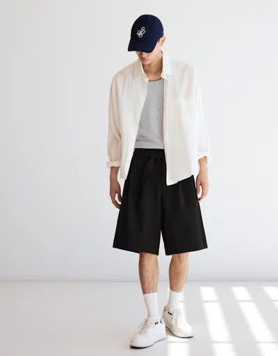 Bershka Wide-leg Bermuda Shorts With Belt In Black